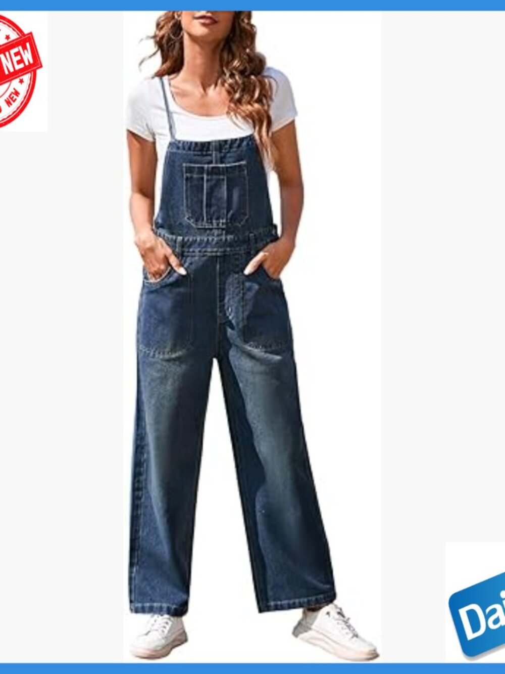 Denim Overalls Jumpsuit Wide Leg High Waist Adjustable Straps Pockets